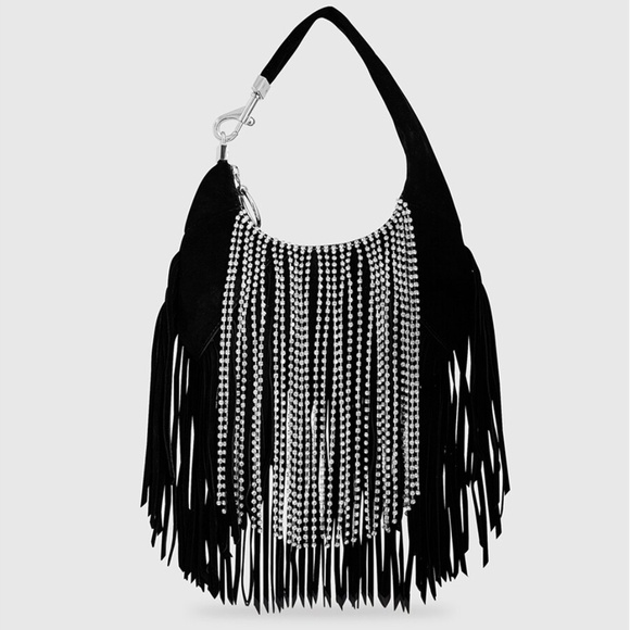 NWT: Rebecca Minkoff Mini Croissant Crystal Fringe Hobo Bag